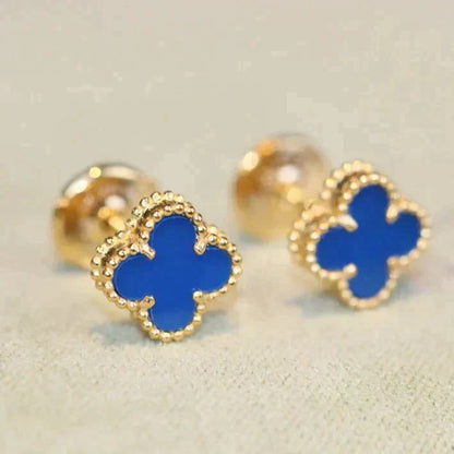 [Sophire Jewelry ]CLOVER MINI 9.5MM BLUE AGATE EARRINGS