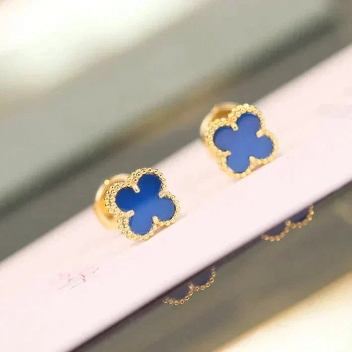 [Sophire Jewelry ]CLOVER MINI 9.5MM BLUE AGATE EARRINGS