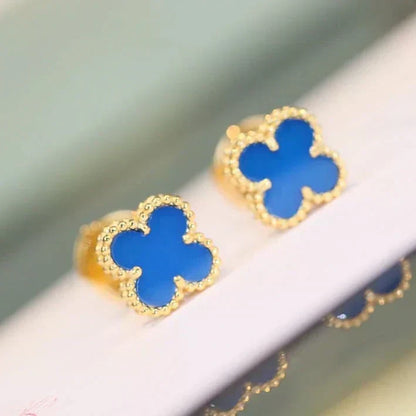 [Sophire Jewelry ]CLOVER MINI 9.5MM BLUE AGATE EARRINGS
