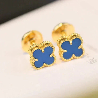 [Sophire Jewelry ]CLOVER MINI 9.5MM BLUE AGATE EARRINGS