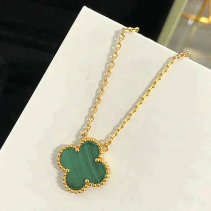 [Sophire Jewelry ]CLOVER 15MM MALACHITE SINGLE FLOWER  NECKLACE
