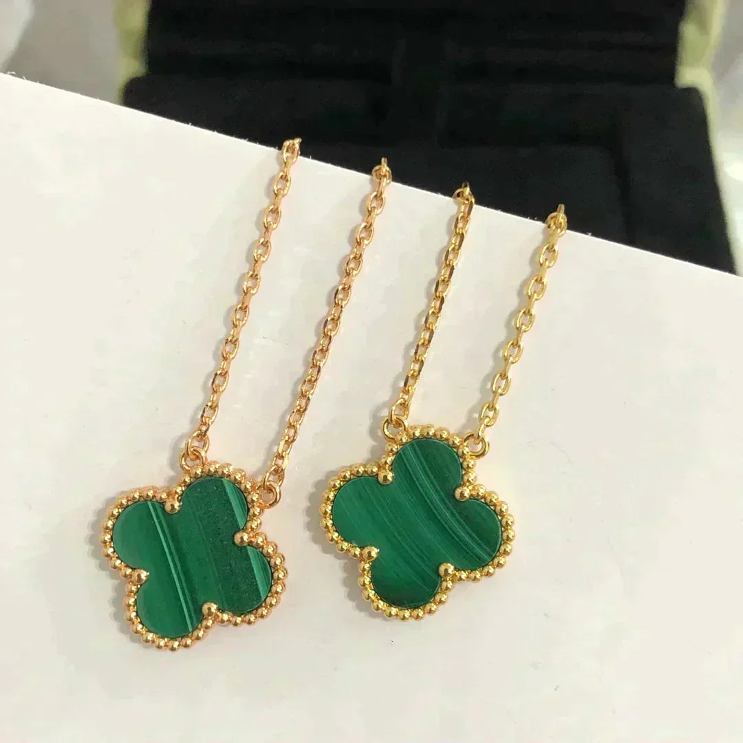 [Sophire Jewelry ]CLOVER 15MM MALACHITE SINGLE FLOWER  NECKLACE