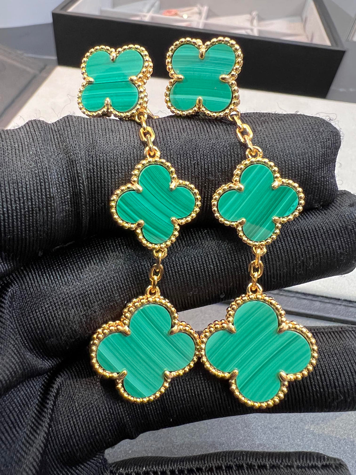 [Sophire Jewelry ]CLOVER MALACHITE 3 MOTIFS GOLD