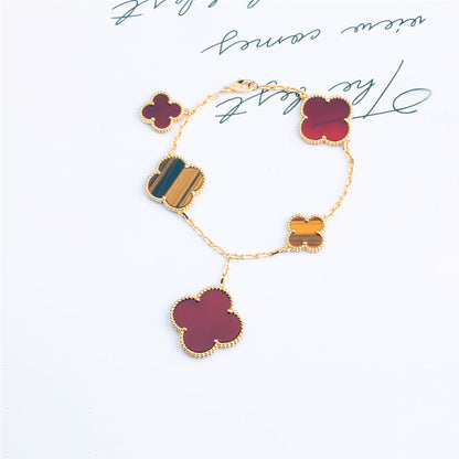 [Sophire Jewelry ]CLOVER BRACELET 5 MOTIFS CARNELIAN TIGER EYE