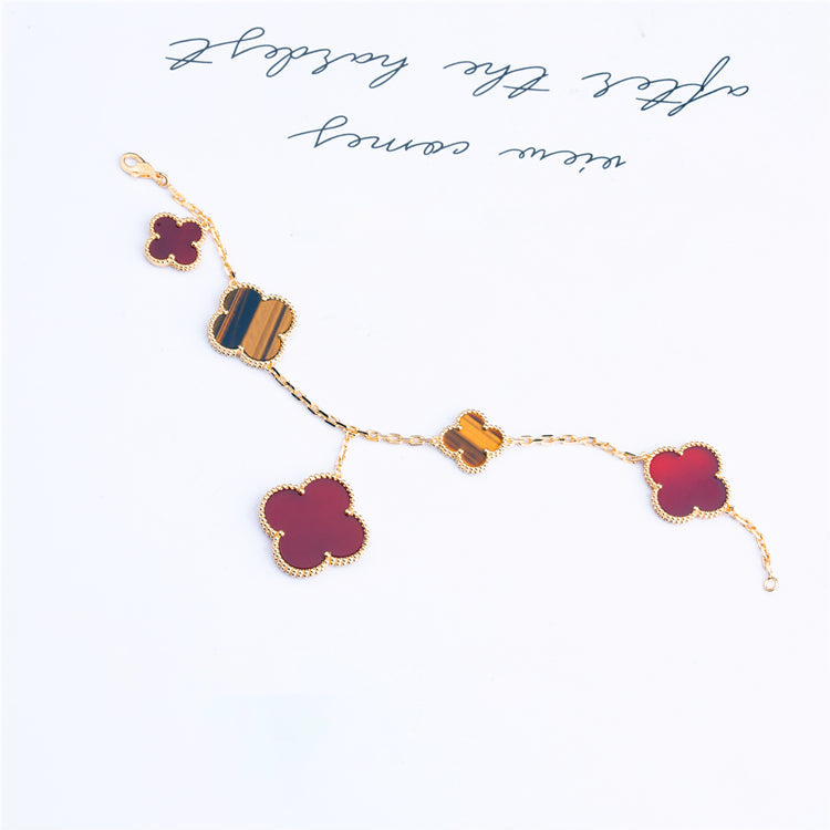 [Sophire Jewelry ]CLOVER BRACELET 5 MOTIFS CARNELIAN TIGER EYE