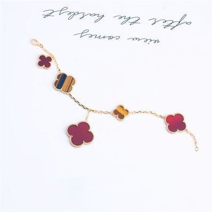 [Sophire Jewelry ]CLOVER BRACELET 5 MOTIFS CARNELIAN TIGER EYE