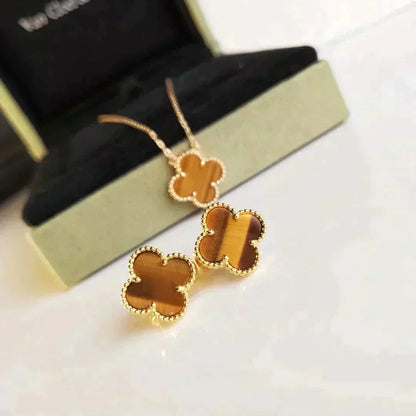 [Sophire Jewelry ]CLOVER MEDIUM 1 MOTIFS TIGER EYE EARRINGS