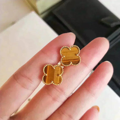 [Sophire Jewelry ]CLOVER MEDIUM 1 MOTIFS TIGER EYE EARRINGS