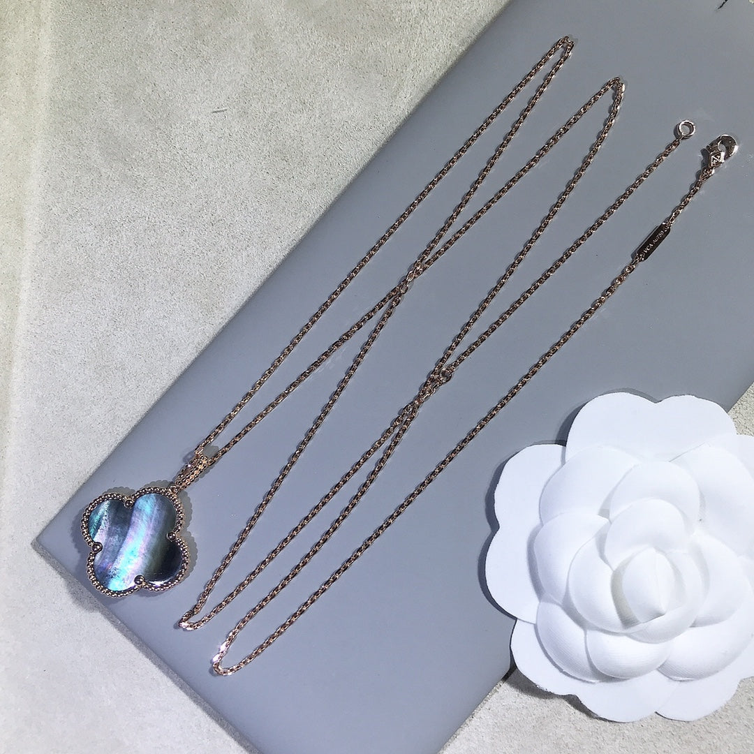 [Sophire Jewelry ]CLOVER 25MM GOLD DARK MOP BIG CLOVER NECKLACE