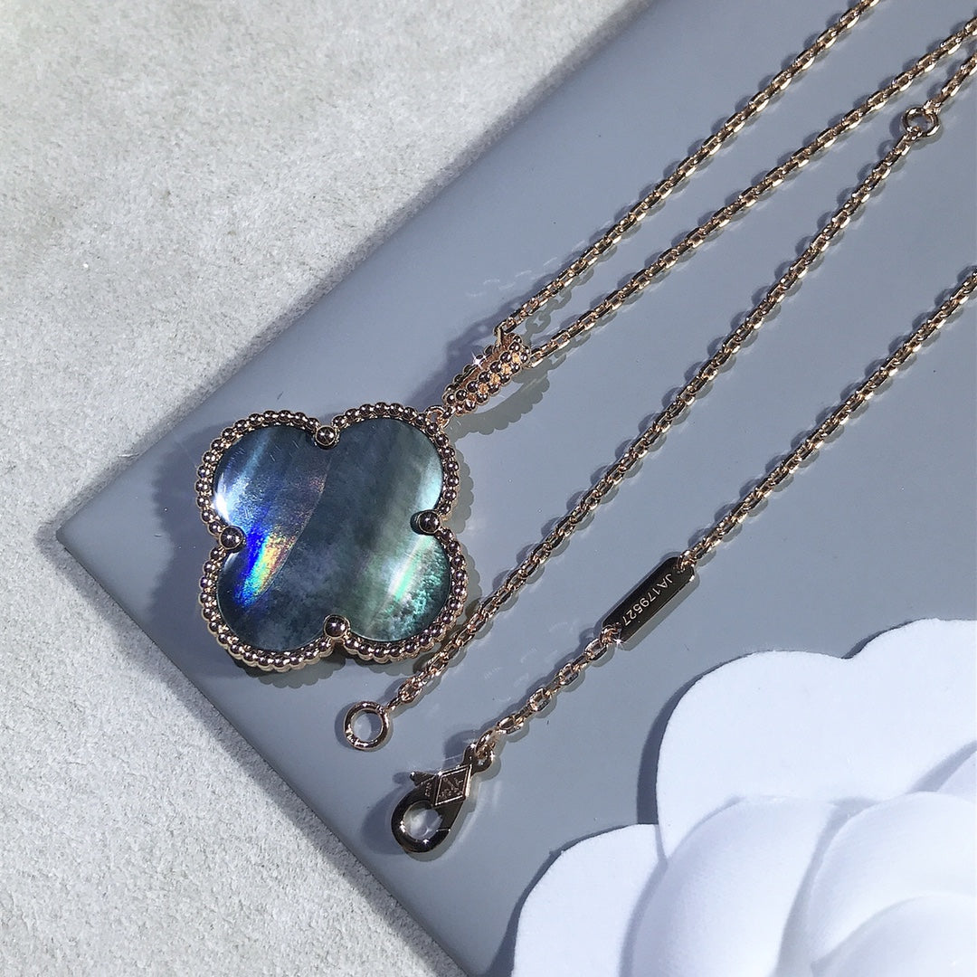 [Sophire Jewelry ]CLOVER 25MM GOLD DARK MOP BIG CLOVER NECKLACE