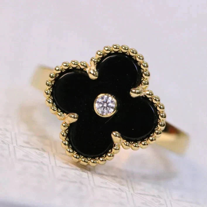 [Sophire Jewelry ]CLOVER ONYX RING GOLD DIAMOND