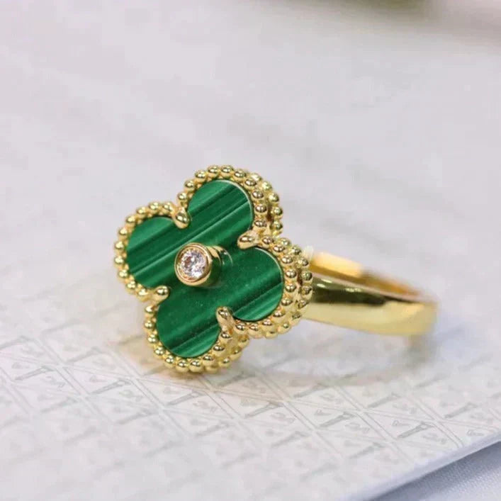[Sophire Jewelry ]CLOVER MALACHITE RING GOLD DIAMOND