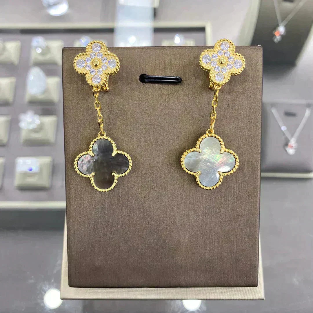 [Sophire Jewelry ]CLOVER  2 MOTIFS  DIAMOND  EARRINGS (MULTIPLE CHOICESç´