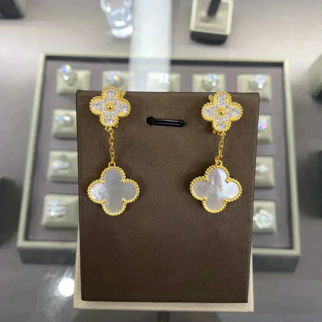 [Sophire Jewelry ]CLOVER  2 MOTIFS  DIAMOND  EARRINGS (MULTIPLE CHOICESç´