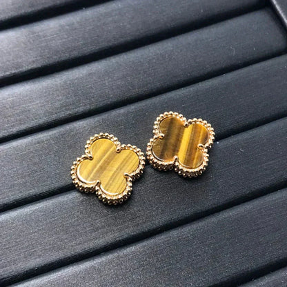 [Sophire Jewelry ]CLOVER MEDIUM 1 MOTIFS TIGER EYE EARRINGS