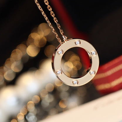 [Sophire Jewelry ]LOVE NECKLACE 16MM 6 DIAMONDS PINK GOLD