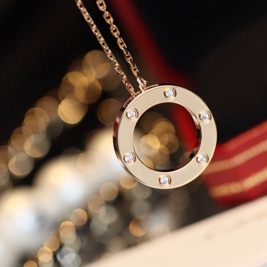 [Sophire Jewelry ]LOVE NECKLACE 16MM 6 DIAMONDS PINK GOLD
