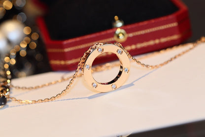 [Sophire Jewelry ]LOVE NECKLACE 16MM 6 DIAMONDS PINK GOLD