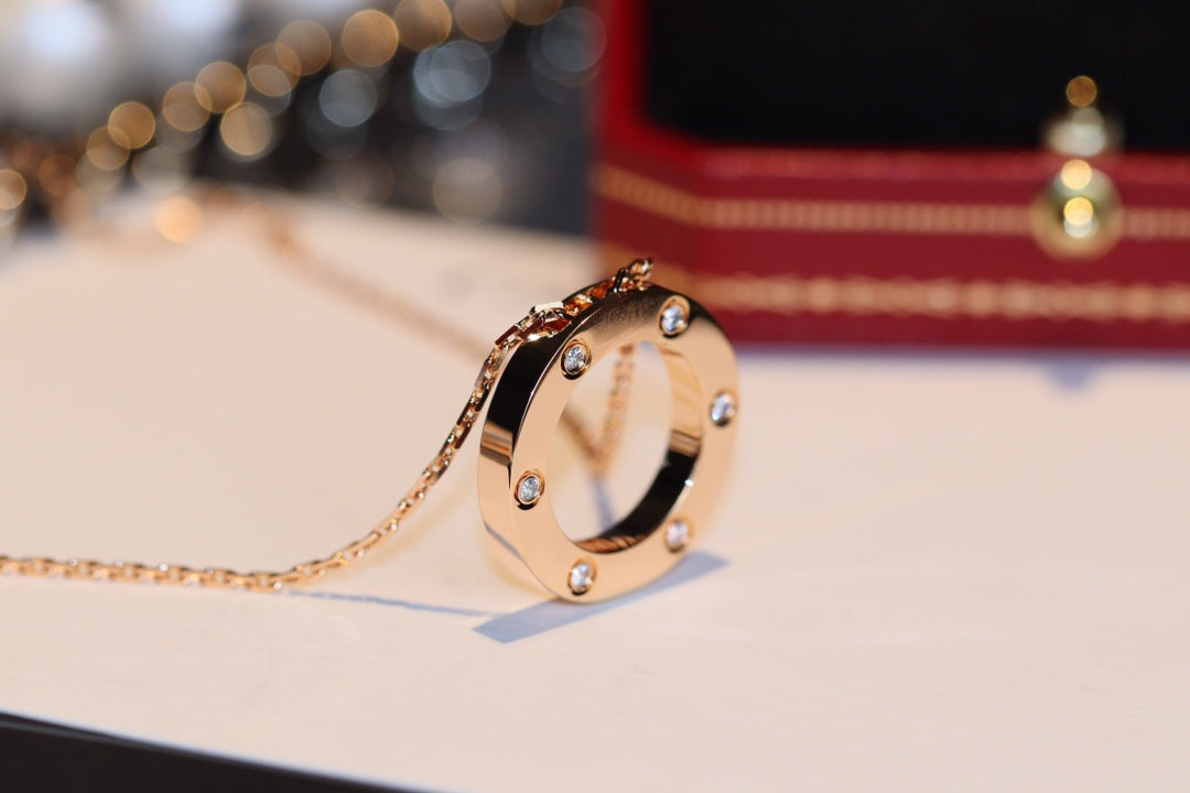 [Sophire Jewelry ]LOVE NECKLACE 16MM 6 DIAMONDS PINK GOLD
