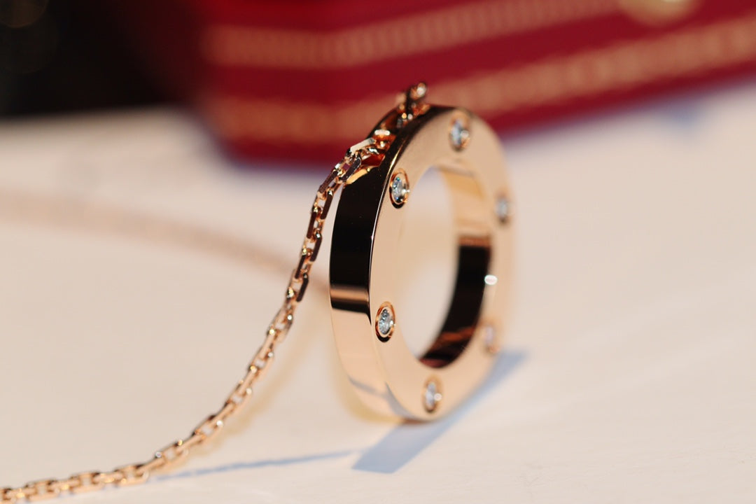 [Sophire Jewelry ]LOVE NECKLACE 16MM 6 DIAMONDS PINK GOLD
