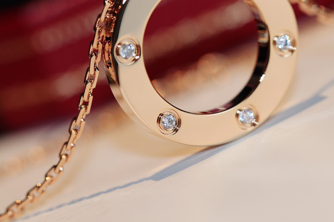 [Sophire Jewelry ]LOVE NECKLACE 16MM 6 DIAMONDS PINK GOLD