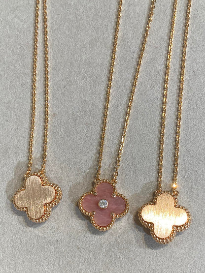 [Sophire Jewelry ]CLOVER 15MM DIAMOND RHODONITE NECKLACE