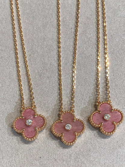 [Sophire Jewelry ]CLOVER 15MM DIAMOND RHODONITE NECKLACE