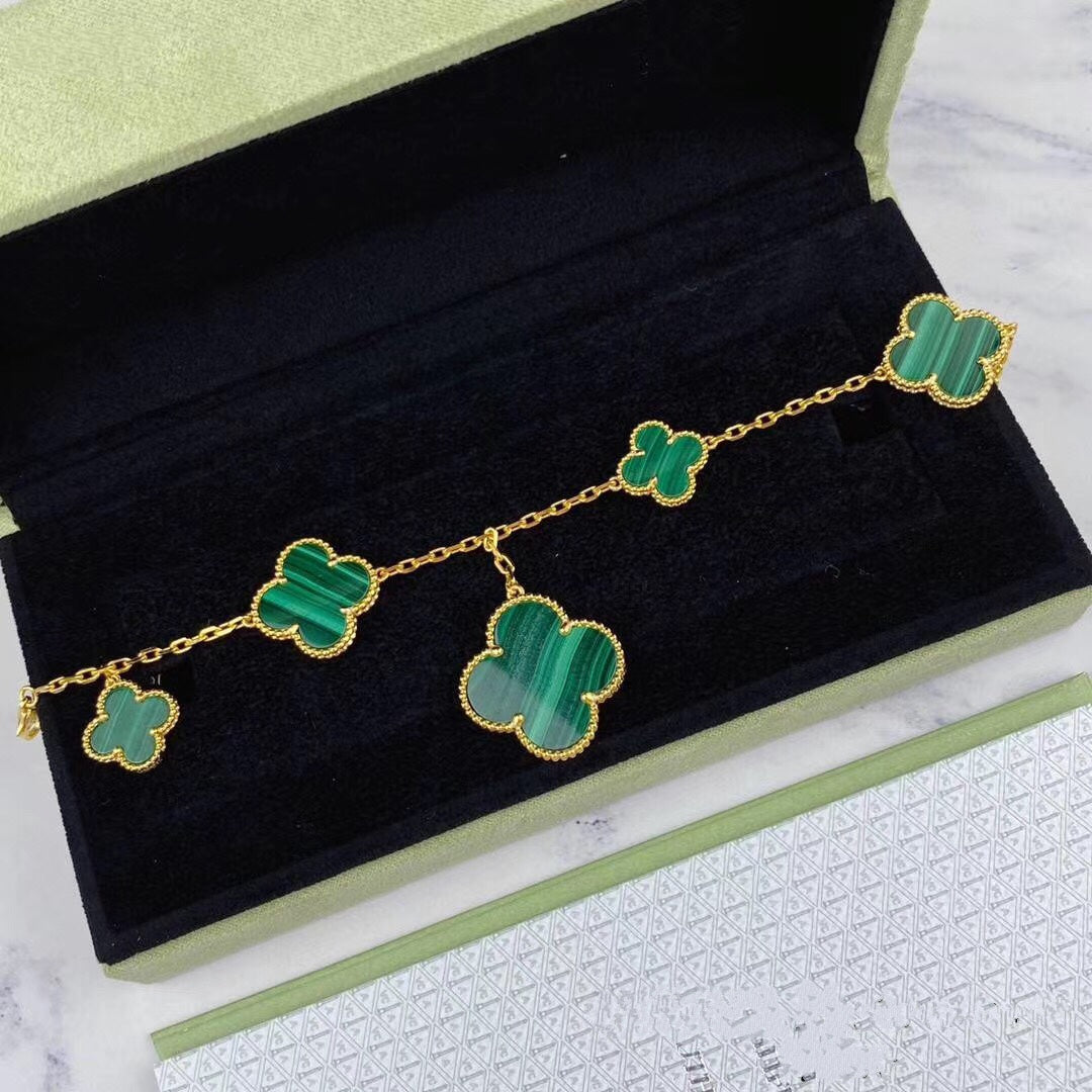 [Sophire Jewelry ]MAGIC CLOVER MALACHITE GOLD BRACELET 5 MOTIFS