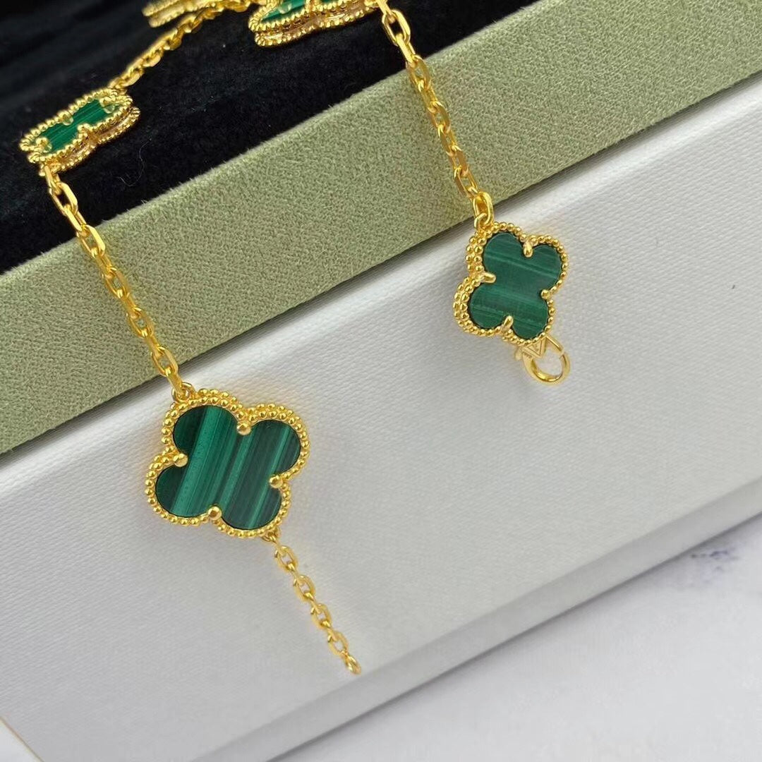 [Sophire Jewelry ]MAGIC CLOVER MALACHITE GOLD BRACELET 5 MOTIFS