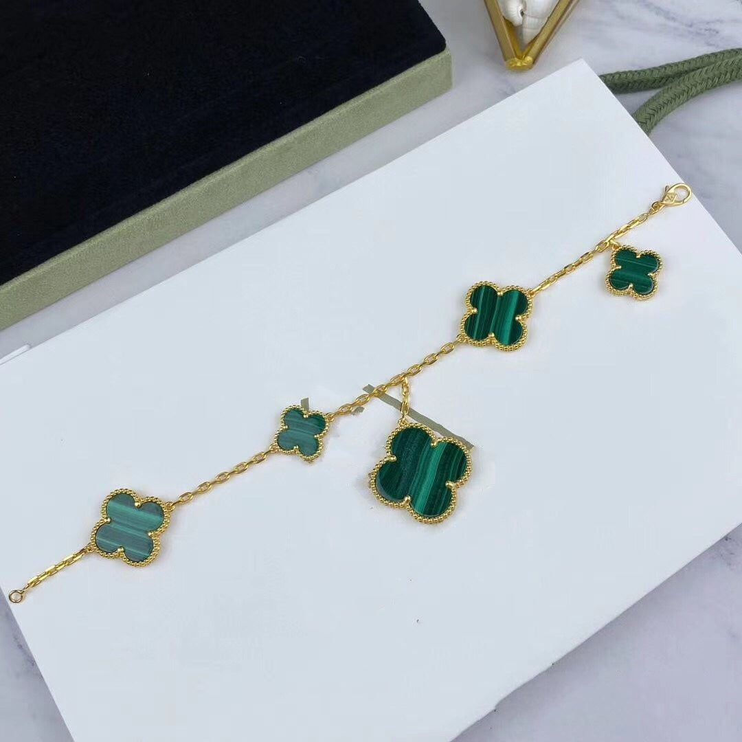 [Sophire Jewelry ]MAGIC CLOVER MALACHITE GOLD BRACELET 5 MOTIFS