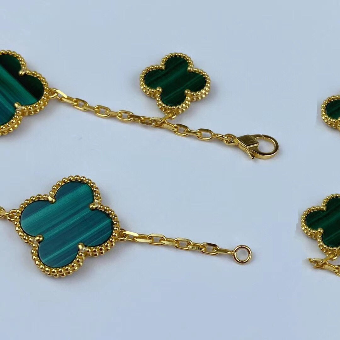 [Sophire Jewelry ]MAGIC CLOVER MALACHITE GOLD BRACELET 5 MOTIFS