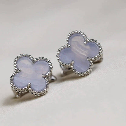 [Sophire Jewelry ]CLOVER MEDIUM 1 MOTIFS  WHITE MOP EARRINGS SILVER