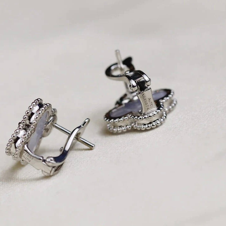 [Sophire Jewelry ]CLOVER MEDIUM 1 MOTIFS  WHITE MOP EARRINGS SILVER