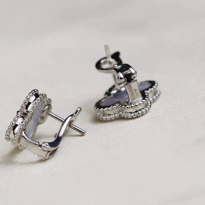 [Sophire Jewelry ]CLOVER MEDIUM 1 MOTIFS  WHITE MOP EARRINGS SILVER