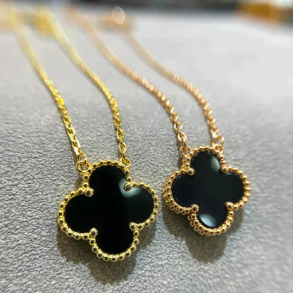 [Sophire Jewelry ]CLOVER 15MM BLACK ONYX SINGLE FLOWER NECKLACE