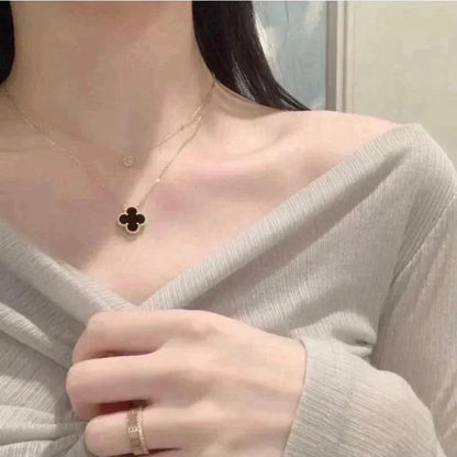 [Sophire Jewelry ]CLOVER 15MM BLACK ONYX SINGLE FLOWER NECKLACE