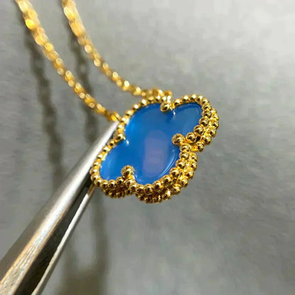 [Sophire Jewelry ]CLOVER 15MM BLUE AGATE NECKLACE