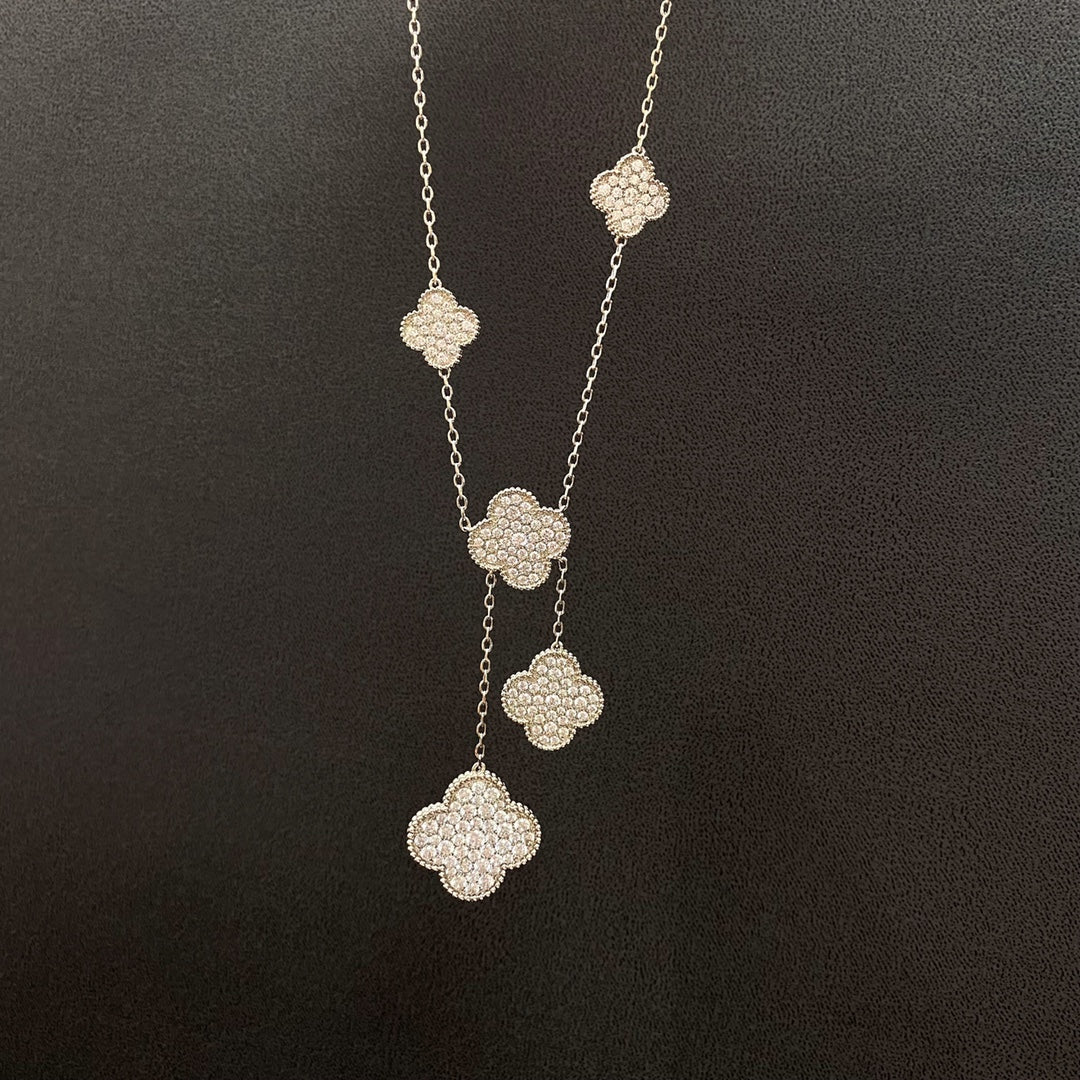 [Sophire Jewelry ]CLOVER 5 MOTIFS SILVER DIAMONDS NECKLACE