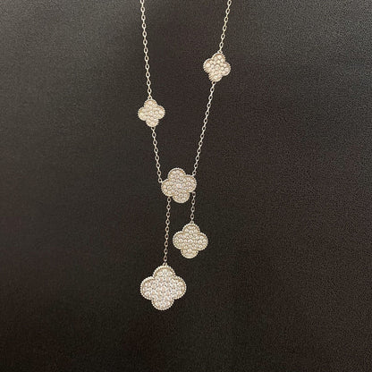 [Sophire Jewelry ]CLOVER 5 MOTIFS SILVER DIAMONDS NECKLACE