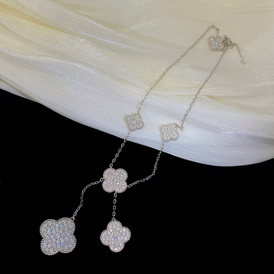 [Sophire Jewelry ]CLOVER 5 MOTIFS SILVER DIAMONDS NECKLACE