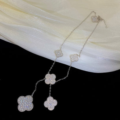 [Sophire Jewelry ]CLOVER 5 MOTIFS SILVER DIAMONDS NECKLACE