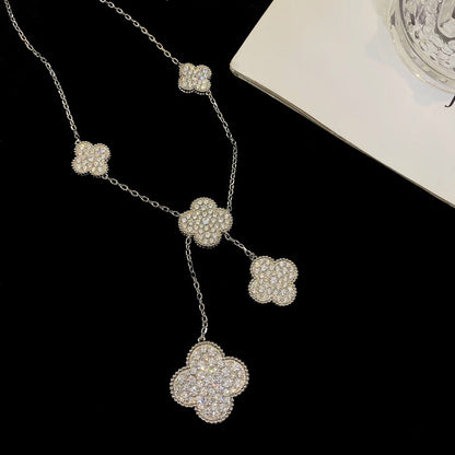 [Sophire Jewelry ]CLOVER 5 MOTIFS SILVER DIAMONDS NECKLACE