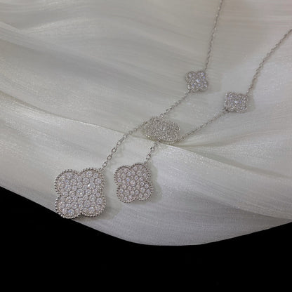 [Sophire Jewelry ]CLOVER 5 MOTIFS SILVER DIAMONDS NECKLACE