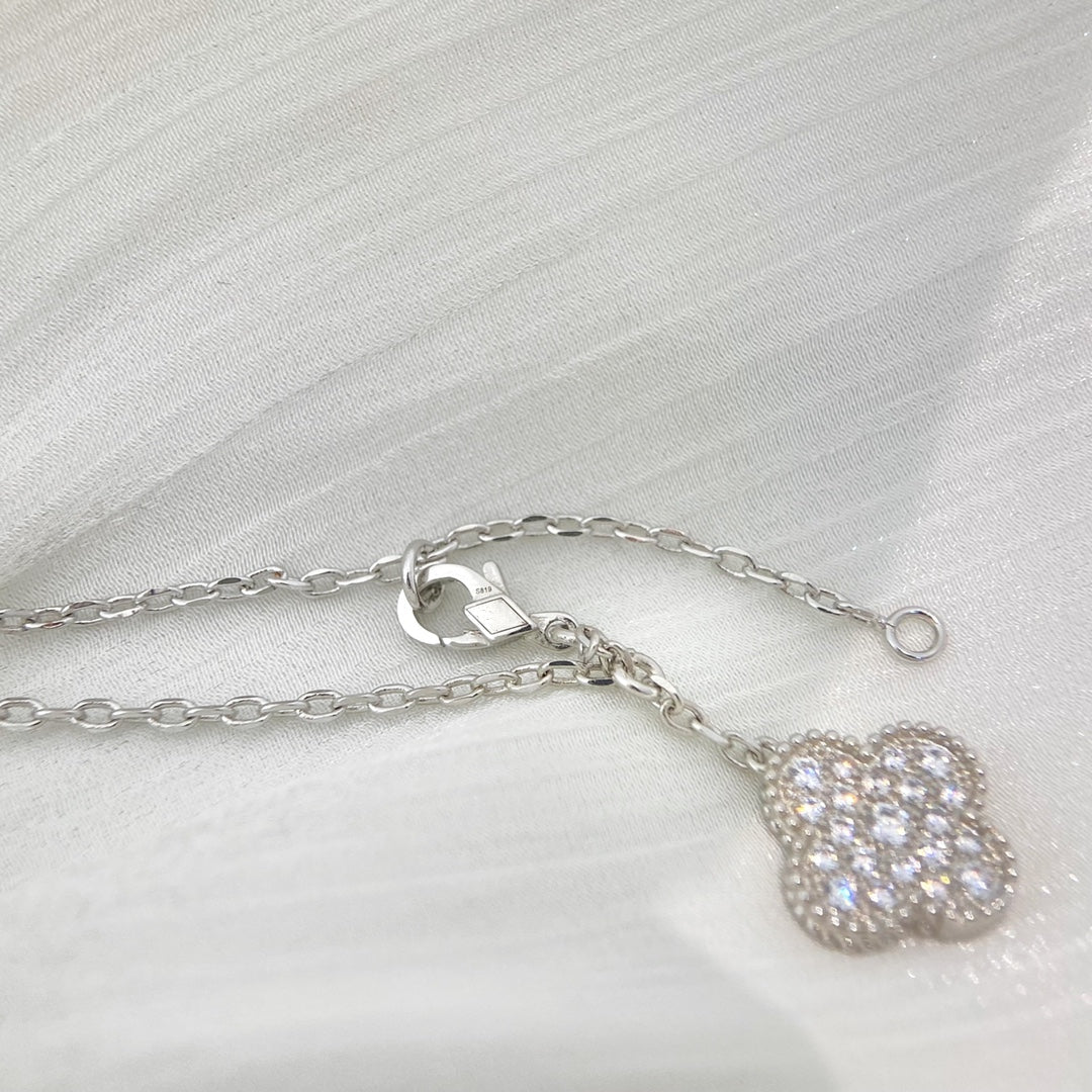 [Sophire Jewelry ]CLOVER 5 MOTIFS SILVER DIAMONDS NECKLACE
