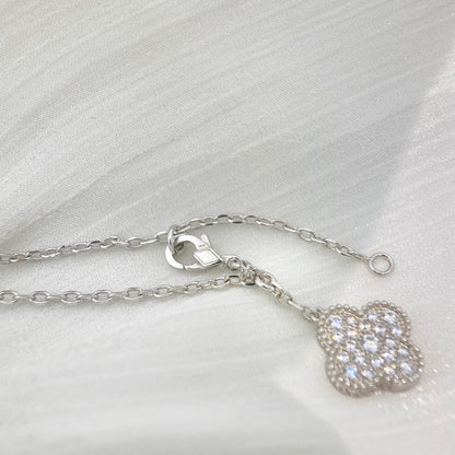 [Sophire Jewelry ]CLOVER 5 MOTIFS SILVER DIAMONDS NECKLACE