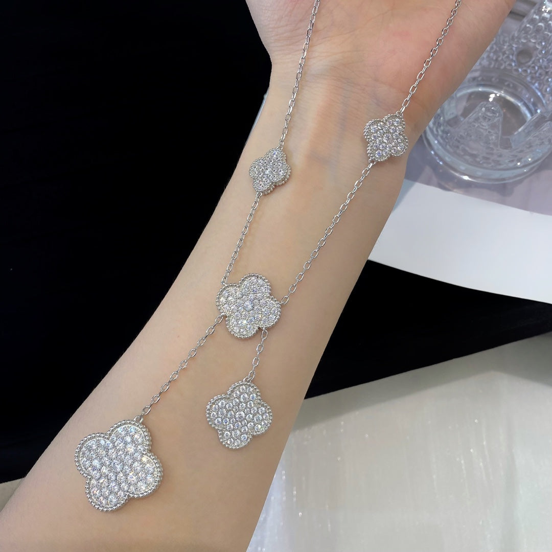 [Sophire Jewelry ]CLOVER 5 MOTIFS SILVER DIAMONDS NECKLACE