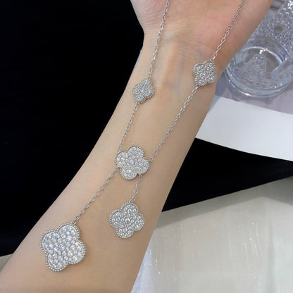 [Sophire Jewelry ]CLOVER 5 MOTIFS SILVER DIAMONDS NECKLACE