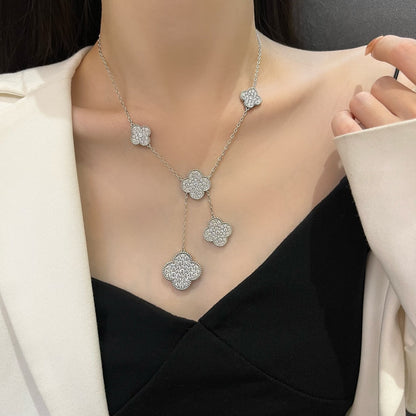 [Sophire Jewelry ]CLOVER 5 MOTIFS SILVER DIAMONDS NECKLACE