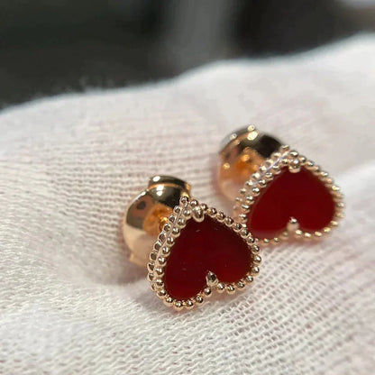 [Sophire Jewelry ]HEART CARNELIAN STUD EARRINGS