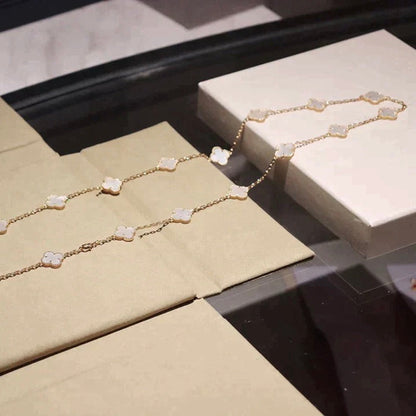 [Sophire Jewelry ]CLOVER 20 MOTIFS WHITE MOP NECKLACE